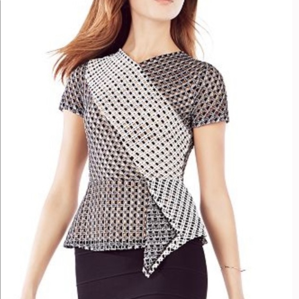 BCBG MAX AZRIA | KALEIGH LACE BLOCKED PEPLUM TOP